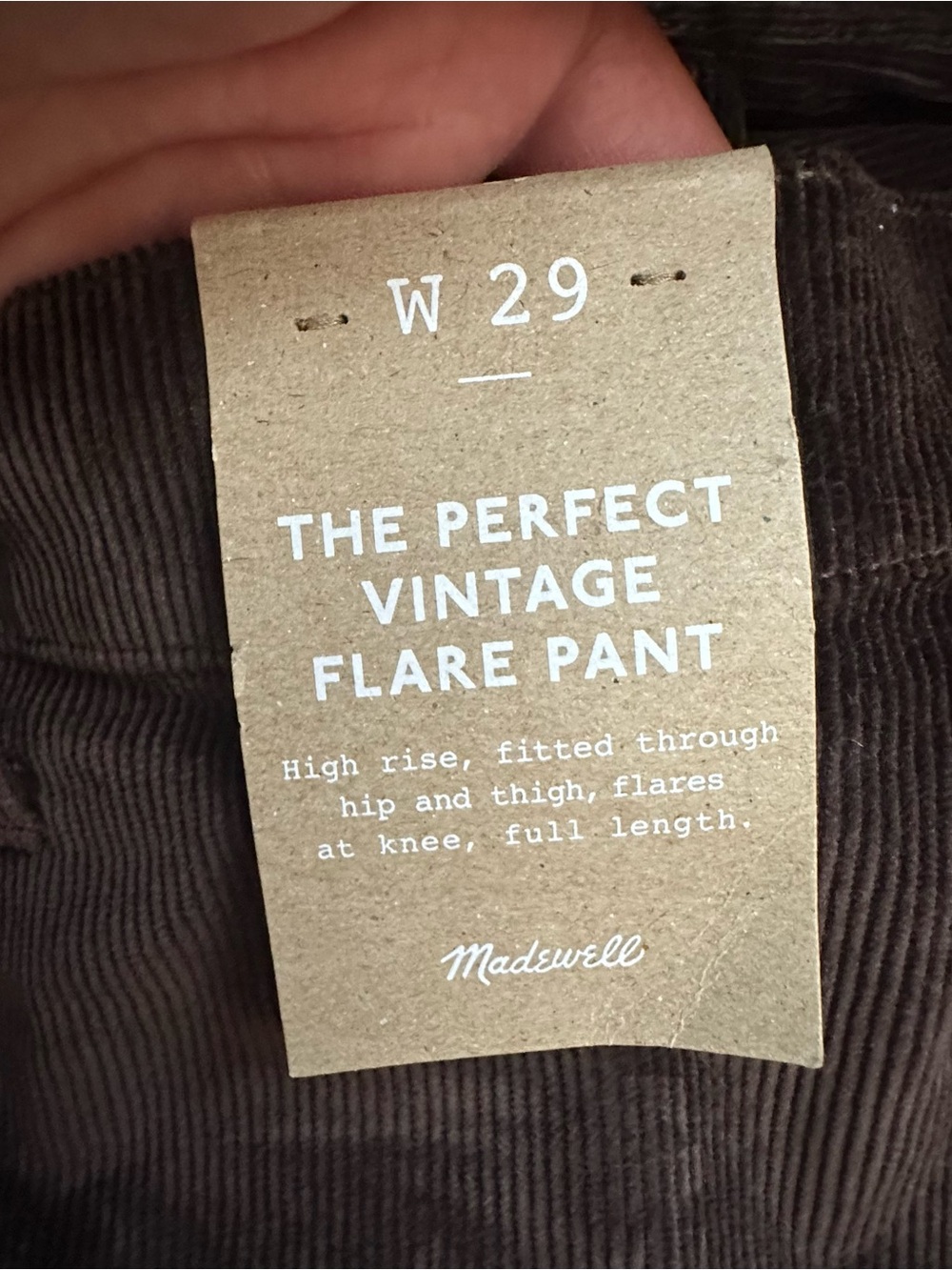 NWT Madewell Perfect Vintage Pant in Corduroy Dark Coffee 29 - Picture 6 of 10